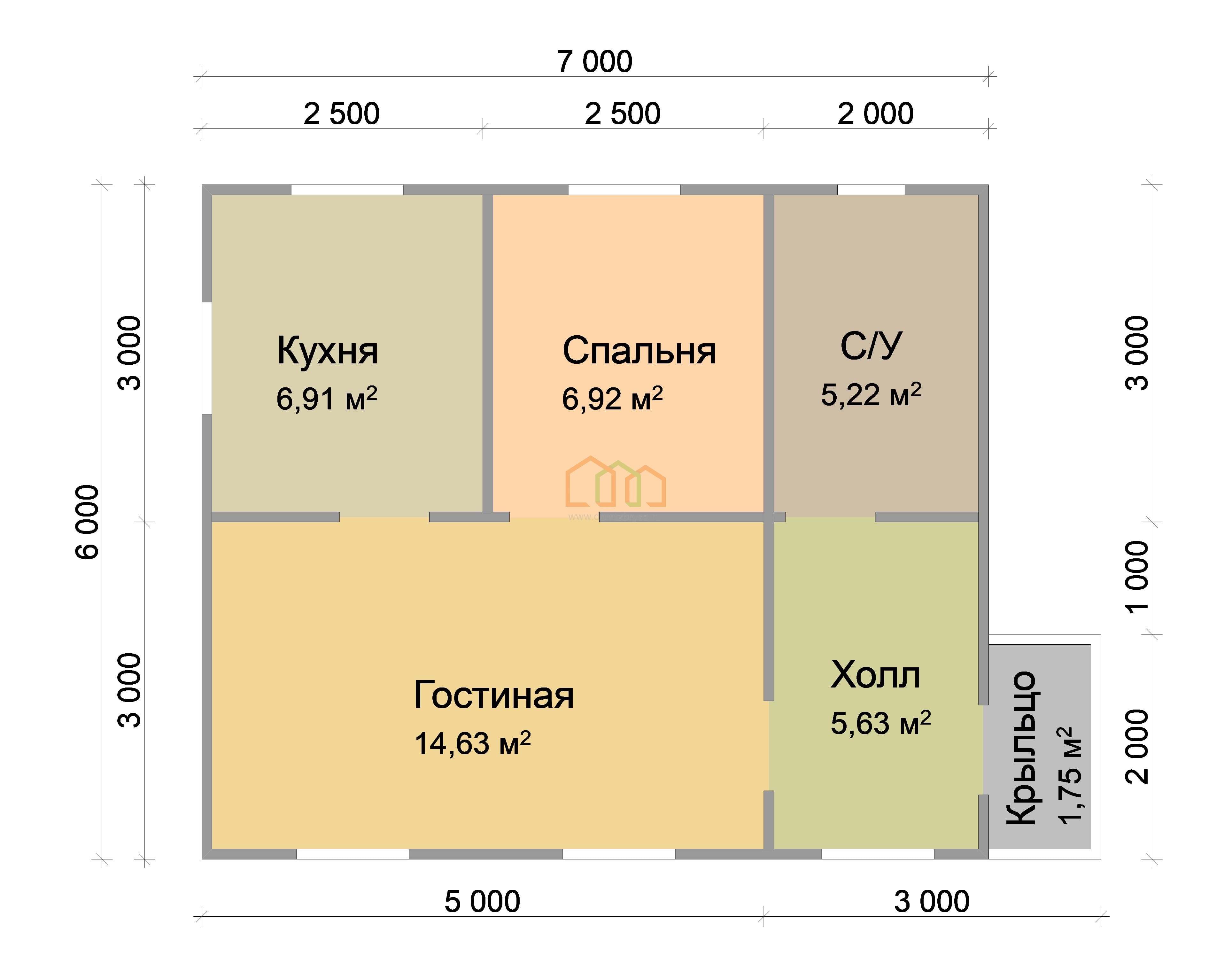 Каркасный дом без отделки 6х7 с мансардой - цена 610000 руб в Камышине.  Площадь: 75,5 м² с крыльцом